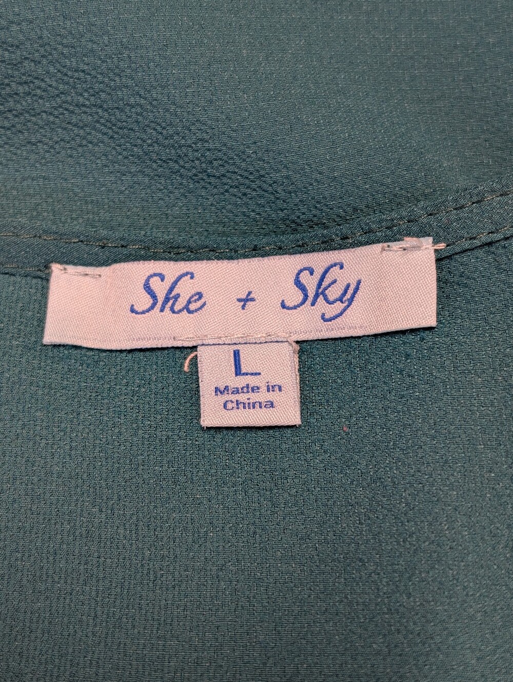 She + Sky Teal V-Neck Tie Sleeve Blouse Women's Large Flowy Long Sleeve Top - Picture 6 of 7